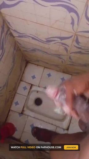 Masturbating Monster Cock in the Bathroom