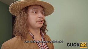 Busty blonde Russian gets gangbanged while hubby watches