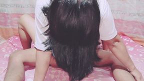 A couple of lovers are having fun making love in their rented house after coming home from lessons