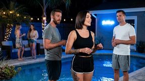 young woman with rich tits wants to fuck a boy in the party - content generated by ai