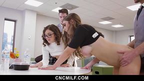 MILF boss rides and sucks employee for better productivity