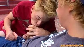 ”Tattooed Casey Wood fucked before cum spraying young gay stud”