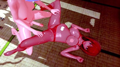White-haired anime vixen pins red-haired beauty in Japanese love den