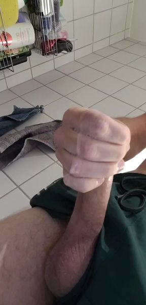 Jerking in the bathroom