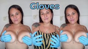 Examining my breasts with gloves