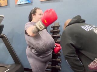 big beautiful woman sucks her fitness instructor