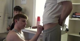 Guys watch sports and fuck a whore's hot mouth
