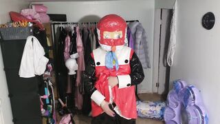 vinyl Costume Play Kigurumi Breathplay in homemade bondage mask