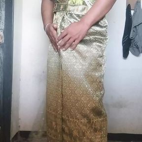 Crossdresser Wear Thai dress and masturbate