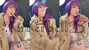 Casual smoking wearing sexy lingerie and Fur - kinkerbell23