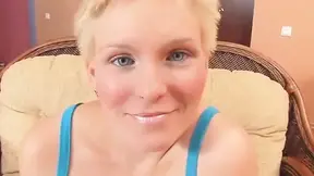 Shorthaired Blonde Teen gets drilled in her wet mouth by hard cock