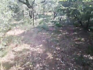 Outdoor camper gets interior creampie in public forest