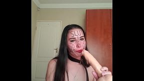 Self humiliation teen slut with body writing