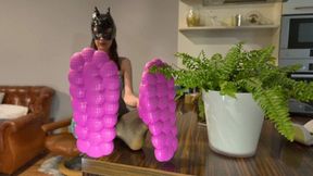Catwoman Miriam In Pink Slippers Rubbing His Dick In Evening (Black Stockings)