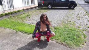 Extreme Girl Is Playing with Her Boobs on Public Street!