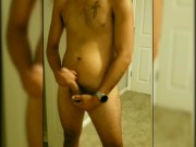 Sexy Hung Latino Teen Strokes his Big Thick Dick w/ Cumshot