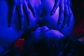 Fantasy neon-soaked FFM threesome