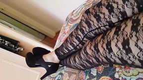 dani_leg in sexy black lacy legings on tan pantyhose