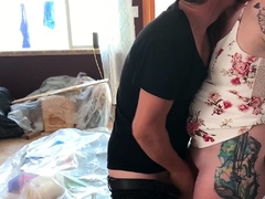 Hot brunette amateur MILF rides hubbys cock