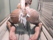 I fuck his mouth with my big cock in the shower at Rio and shoot it all over his face