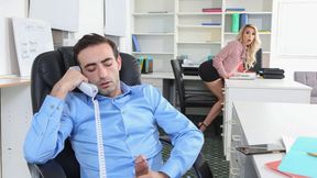 Beautiful stepmom Carmen Caliente rides a huge dick in the office