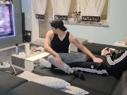 My boy surprised me with a nice blowjob while I was gaming and I shot my cum in his mouth