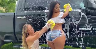 Amazing threesome with Rose Monroe and Kelsi Monroe in a Slutty Truck Wash then a crazy big booty threesome!