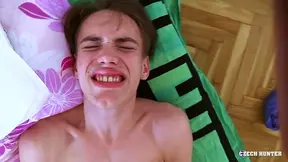 Skinny Czech boy swallows cum after anal