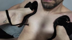 huge cumshot after domination, high heels, nipple play, he was SO turned on