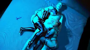 Busty Trans Twins Pleasure Man with Dual Blowjobs in Spooning Position
