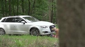 Stunning blonde with big boobs gets fucked hard outdoor