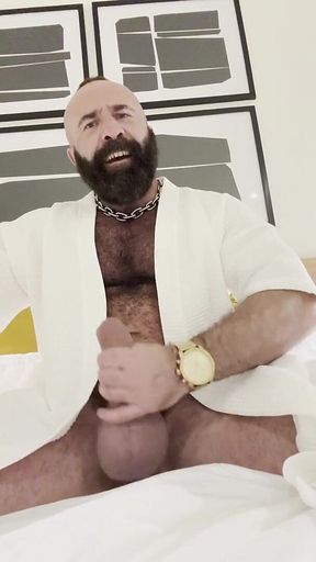 Verbal Muscle Bear Jerks His Big Cock with Cock Ring & Heavy Balls