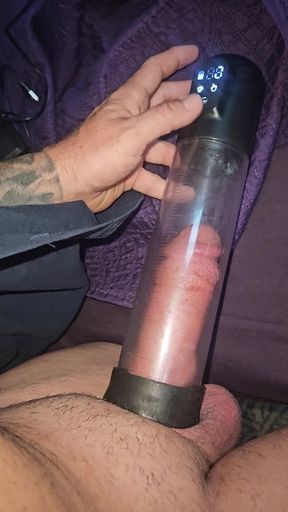 Pumping my cock with new automatic cock pump