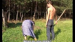 Outdoor sex with granny and farm boy