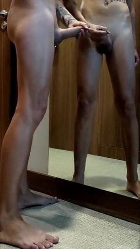 Thick Cock Cums on Mirror