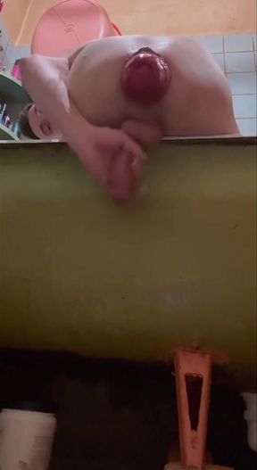 Masturbating a Cock and a Protruding Prolapse