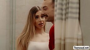 Stunning Shemale Blonde Bareback Fucked By Perv