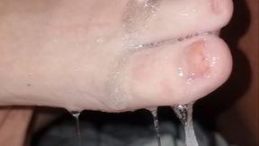 My Bf sloppy gag and drool on my tiny feet and rub the saliva