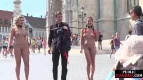 Public submissive bitches lick snatch in front of voyeurs