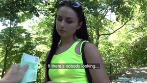 Hot skinny brunette is offered a large sum of mony for a short outdoor sex session