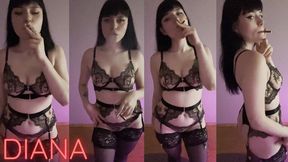 Diana: Smoking Brown Cig in Lingerie