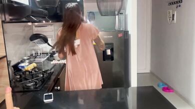 Big Booty Latina Kitchen Handjob Silent Blowjob From Real Amateur Couple Sex In Kitchen