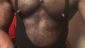 big chested slutty black muscle nipple play & dildo ride