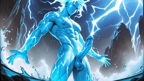 Lightning Elemental Solo Boy Jerking Erect Dick with Electric Glow