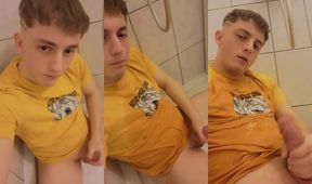 Cute twink gets face fucked then pissed on gushing cumshot