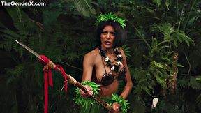 Ebony trans slut gets barebacked by lucky guy