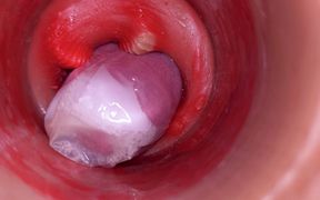 The Camera Inside the Deep Pussy Records a Huge Ejaculation with a Stuck Condom!
