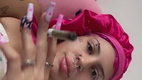Smoking Fetish Coughing Close-Up Smoke Bimbo Teen Giggling Long Acrylic Nails Tapping ASMR