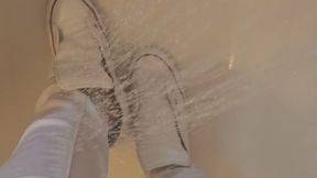 Primey's White Jeans and White Leather Converse Shower