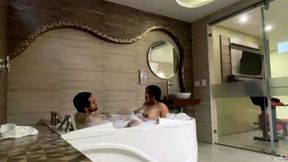 Giving my girl with everything in the tub of bathroom